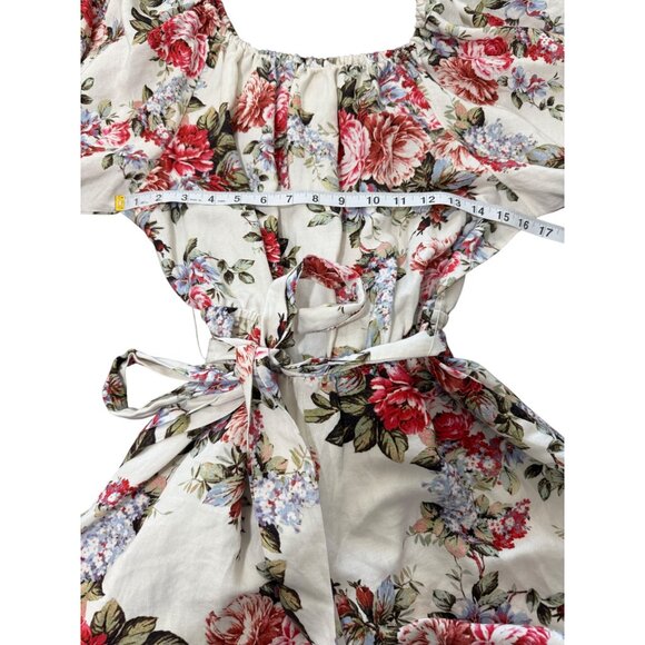 Revolve LPA Floral Belted Romper Bell Sleeves Cottagecore Linen Blend Size M - Picture 4 of 8